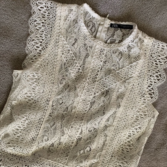 {Zara} NWOT White Lace Top - Picture 3 of 7